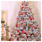 10Pcs Christmas Tree Decorations Red White Letters Hanging Ornament with Wood Candy Decoration Design Sign Joy Word Love Merry Christmas Craft Wooden Ornaments for Xmas Winter Holiday Party Home Decor