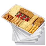 6 Pack, 16 x 11 Large White Serving Trays Set - Reusable Plastic Serving Platters for Cookie, Appetizer, Charcuterie, Snack, Dessert, Party Food Display - Stackable Kitchen CounterTop Tray, BPA Free