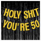 Yasmart Life 50th Birthday Decorations Banner for Women Men Pre-Strung Gold Glitter Birthday Decoration Sign Funny 50th Bday Supplies Banner