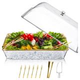 Baderke 1 Set 16 x 9.45 Chilled Serving Tray for Parties with Compartments and Lid Charcuterie Serving Board Ice Rectangle Chilled Party Platter for Seafood Vegetable Fruit Shrimp Cocktail (Gold)