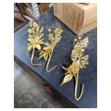 Oairse 3 Pcs Gold Artificial Poinsettia Flowers Picks Glitter Christmas Floral Picks and Sprays Christmas Fake Flowers Stems with Berries Pine Branches Fillers for for DIY Centerpieces Vase Decor