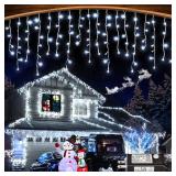 99ft 1216LED Icicle Lights for Outside, White Christmas Lights for House Patio Yard Porch Backyard Holiday Garden Xmas Exterior Decoration, Waterproof Twinkle Cluster Light Hanging Light All Year