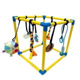 Dewonch Puppy Play Gym with 8 Hanging Toys, Small Dogs Indoor Jungle Gym, PVC Frame with Bungee Straps Enrichment Activity Center