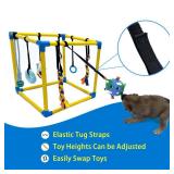 Dewonch Puppy Play Gym with 8 Hanging Toys, Small Dogs Indoor Jungle Gym, PVC Frame with Bungee Straps Enrichment Activity Center
