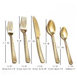 Gold Hammered Silverware Set, 18 Piece Stainless Steel Flatware Set for 8, Food-Grade Tableware Cutlery Set for Home Restaurant, Mirror Polished, Dishwasher Safe
