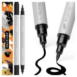 ARTISTRO 2 Black Dual-Tip Acrylic Paint Pens - Multisurface Markers for Glass, Rock, Fabric, Wood, Plastic & More - 1 mm Fine & Brush Tips