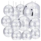 WILLBOND 12 Pack Disco Ball Mirror Ball with Hanging Ring for Fun Retro Disco Party Decorations Party Dj Lighting Effect Stage Props Game Accessories, 5.91, 3.94, 3.15, 2.36(Silver)
