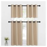 NICETOWN Small Window Tiers Room Darkening Valances, Christmas Kitchen Curtain Thermal Insulated Window Treatment Curtains/Drapes (Biscotti Beige, 2 Panels, 42W by 18L with 1.2 inches Header)