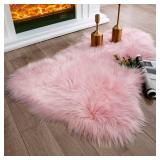 Ashler Faux Fur Area Rug - Fluffy Shaggy Sheepskin 2 x 3 Feet, Pink Fuzzy Machine Washable Shag - Nursery Decor Throw for Bedroom, Kids Room, Living Room