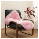 Ashler Faux Fur Area Rug - Fluffy Shaggy Sheepskin 2 x 3 Feet, Pink Fuzzy Machine Washable Shag - Nursery Decor Throw for Bedroom, Kids Room, Living Room