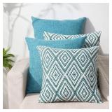 HPUK Decorative Throw Pillow Covers Set of 4 Geometric Design Linen Cushion Cover for Couch Sofa Living Room, 18x18 inches, Aqua Blue