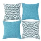 HPUK Decorative Throw Pillow Covers Set of 4 Geometric Design Linen Cushion Cover for Couch Sofa Living Room, 18x18 inches, Aqua Blue