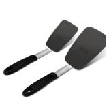 Unicook 2 Pack Flexible Silicone Spatula, Turner, 600F Heat Resistant, Ideal for Flipping Eggs, Burgers, Crepes and More, Black