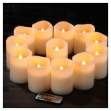 Flameless Candles Battery Operated Candles Set of 12(D:3 X H:4) Pillar Real Wax Led Candles with 10-Key Remote and Cycling 24 Hours Timer