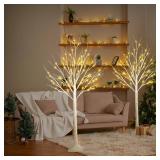2-Pack 4FT Lighted Birch Trees (Higher Size & Floor Standing), 96 LED Twinkling Birch Christmas Tree Lights for Indoor & Outdoor, 2 Modes Warm White Tree Lights for Christmas Thanksgiving Home Decor