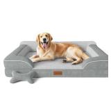 CWAWZ Extra Large Dog Bed, Orthopedic Dog Bed with Cooling Gel Memory Foam, Waterproof XL Pet Bed with Removable Washable Cover, 42 Pet Sofa Couch Dutch Velvet with Bone Toy, Light Gray