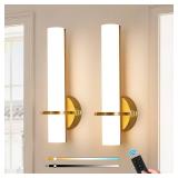 Battery Operated Wall Sconces, 15 Inch Gold Wireless Wall Sconces Set of Two, 10000mAh Rechargeable Sconces with Remote Control, 3000K-6000K Modern LED Dimmable Wall Lights for Bedroom Living Room