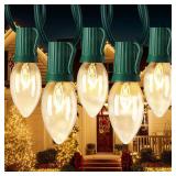 C9 Clear Christmas String Lights, 100 Feet Waterproof Vintage Christmas Tree Lights, Outdoor Roofline String Lights with 100 Clear Bulbs for Patio Garden Holiday Indoor Home Decoration, Green Wire