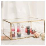 HighFree Vintage Glass Box with Lid - Clear Jewelry Glass Display Box Keepsake Box - Home Decor Decorative Box for Trinket Rings Bracelet (Gold, X-Extra Large)