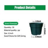 RooTrimmer 50 Pack 6 Inch Nursery Pots, Planting Grow Plastic Flower Pots, Thick Planters with Drainage Holes for Outdoor/Indoor Plants Succulent Herb (Green)