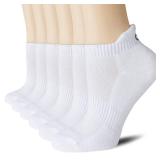 CS CELERSPORT Cushion No Show Tab Athletic Running Socks for Men and Women (6 Pairs),Small, White