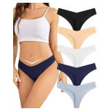 voenxe Seamless Women Underwear Thong,Low Rise No Show Ladies Panties,V Waist Cut No Line Workout Brief Comfortable 5-Pack Basic, M