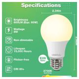 DEGNJU LED Light Bulbs 60W Equivalent, A19 Light Bulb Soft White 2700K 800LM 8 Watt, Non-Dimmable Standard Light Bulbs E26 Medium Base, 6 Pack