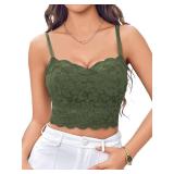 Avidlove Bralettes for Women Lace Camisole V Neck Double-Layered Adjustable Strap Tank Cami Crop Top(Army Green,XXL)
