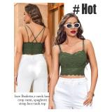Avidlove Bralettes for Women Lace Camisole V Neck Double-Layered Adjustable Strap Tank Cami Crop Top(Army Green,XXL)