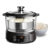 COOK WITH COLOR 3L Glass Mini Low Carb Rice Cooker Holds 2 Cups Raw/Makes 6 Cups Cooked with Auto Lift Filter Basket, Hotpot & Steamer for Rice, Grains, Digital Panel with Keep Warm, Black
