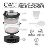 COOK WITH COLOR 3L Glass Mini Low Carb Rice Cooker Holds 2 Cups Raw/Makes 6 Cups Cooked with Auto Lift Filter Basket, Hotpot & Steamer for Rice, Grains, Digital Panel with Keep Warm, Black