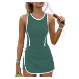 Yanekop Womens Tennis Dress with Built in Shorts Athletic Dresses Golf Outfits Exercise Workout Dress Activewear(Dark Green,XS)