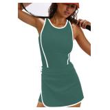 Yanekop Womens Tennis Dress with Built in Shorts Athletic Dresses Golf Outfits Exercise Workout Dress Activewear(Dark Green,XS)