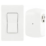 GE Wireless Remote Wall Switch Light Control, No Wiring Needed, 1 Grounded Outlet, Off White Paddle, Plug-in, Up to 100ft Range, Ideal for Indoor Lamps, Small Appliances, and Seasonal Lighting, 18279