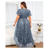 ZOMVA Plus Size Sequin Embroidery Formal Long Dress Glitter Side Slit A Line Dresses Prom Wedding Evening Gown, Gray Blue, 1X