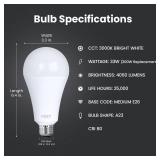 Feit Electric A23 LED Light Bulb, 300W Equivalent, Non-Dimmable, 4060 Lumens, E26 Standard Base, 3000k Bright White, High Output LED Bulb, Damp Rated, 22 Year Lifetime, OM300/830/LED