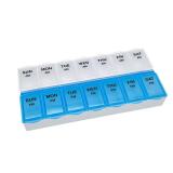 Amazon Basic Care (7-Day) AM/PM Pill Organizer, Vitamin Case, And Medicine Box, Large Compartments, 2 Times a Day, Blue and Clear Lids