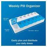 Amazon Basic Care (7-Day) AM/PM Pill Organizer, Vitamin Case, And Medicine Box, Large Compartments, 2 Times a Day, Blue and Clear Lids