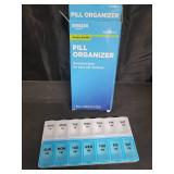 Amazon Basic Care (7-Day) AM/PM Pill Organizer, Vitamin Case, And Medicine Box, Large Compartments, 2 Times a Day, Blue and Clear Lids