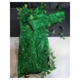 Springcmy Women Halloween Cospaly Costume Strapless Bodycon Dress Fake Leaves Sequin Dress with Gloves+Headwear Set (A-Green, S)