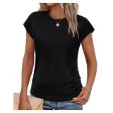 Womens Tops Summer Cap Sleeve Tops Trendy Loose Fit Tshirts Dressy Casual Shirts Fashion 2025 Vacation Outfits Clothing Black L