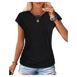 Womens Tops Summer Cap Sleeve Tops Trendy Loose Fit Tshirts Dressy Casual Shirts Fashion 2025 Vacation Outfits Clothing Black L