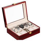 Uten Watch Box, 10 Slots Wooden Watch Case with Removable Watch Pillow, Metal Clasp Watch Display, Watch Box Organizer for Men and Women
