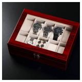 Uten Watch Box, 10 Slots Wooden Watch Case with Removable Watch Pillow, Metal Clasp Watch Display, Watch Box Organizer for Men and Women
