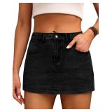 Denim Skort for Women High Waist Mini Denim Skirt Casual Stretch Women Jean Skirt with Pockets, Small