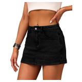 Denim Skort for Women High Waist Mini Denim Skirt Casual Stretch Women Jean Skirt with Pockets, Small