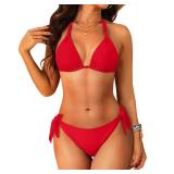 Women Halter Bikini Set - Two Piece Triangle Swimsuit Tie Bathing Suit 2025 Cute Swimwear red Small