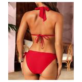 Women Halter Bikini Set - Two Piece Triangle Swimsuit Tie Bathing Suit 2025 Cute Swimwear red Small