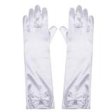 Joy Join Little Girls Princess Gloves(Solid Color Long Elbow Length) For Birthday,Wedding,Holiday,Costume Party(White) one size