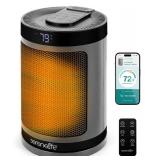SereneLife Smart Space Heater 1500W Indoor Electric Heater with Thermostat, Remote Control, 12-Hour Timer, Wi-Fi Enabled PTC Ceramic Heating for Home and Office, Gray (5.9\" x 5.9\" x 9.5\")